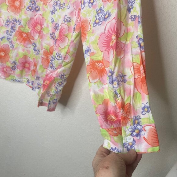 Erika & Co.  Long-Sleeve Button-Up Shirt  Womens Size L Floral Cotton - Picture 4 of 10